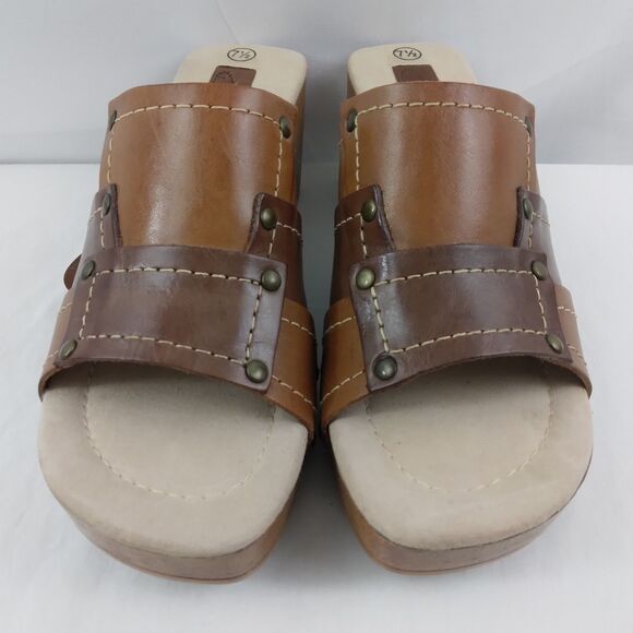 Vintage Y2K Lower East Side Patchwork Leather Platform Chunky Wedge Sandals 7.5 - Picture 4 of 10